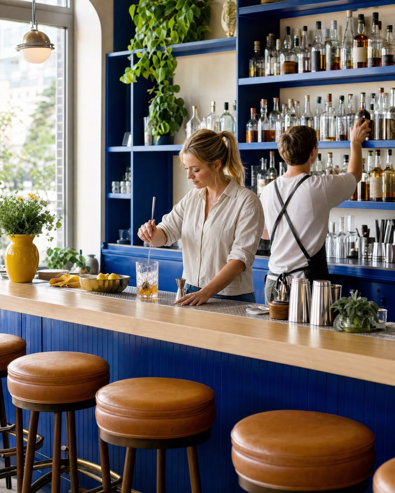 The owner or crew at work in their bar