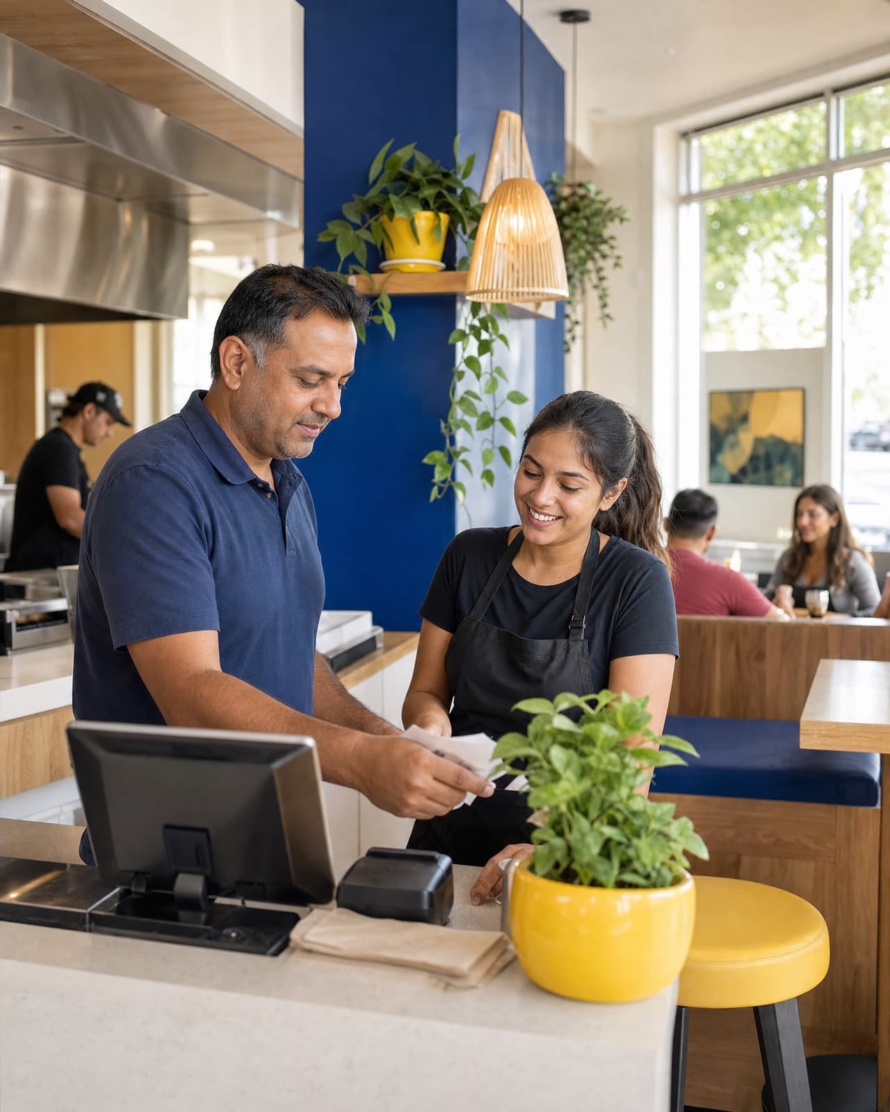 The owner or crew at work in their franchise restaurant