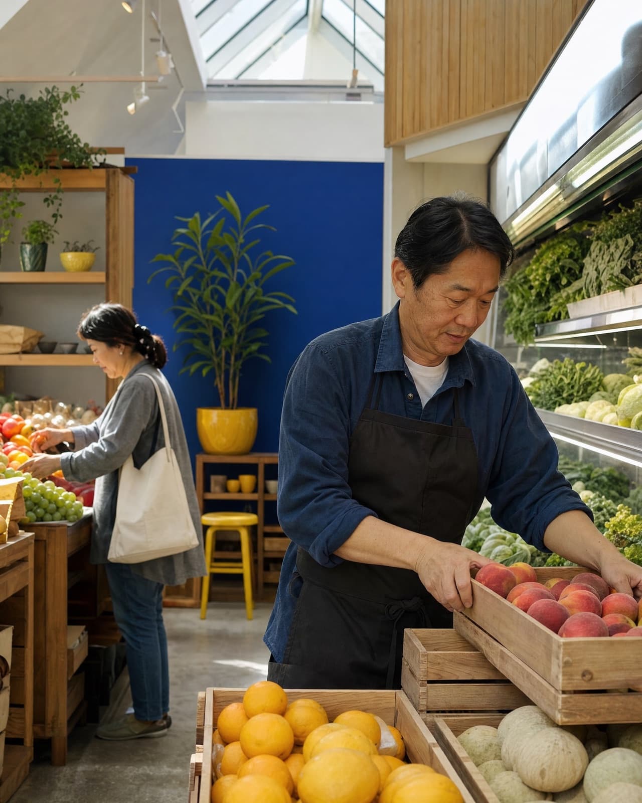 The owner or crew at work in their grocery store