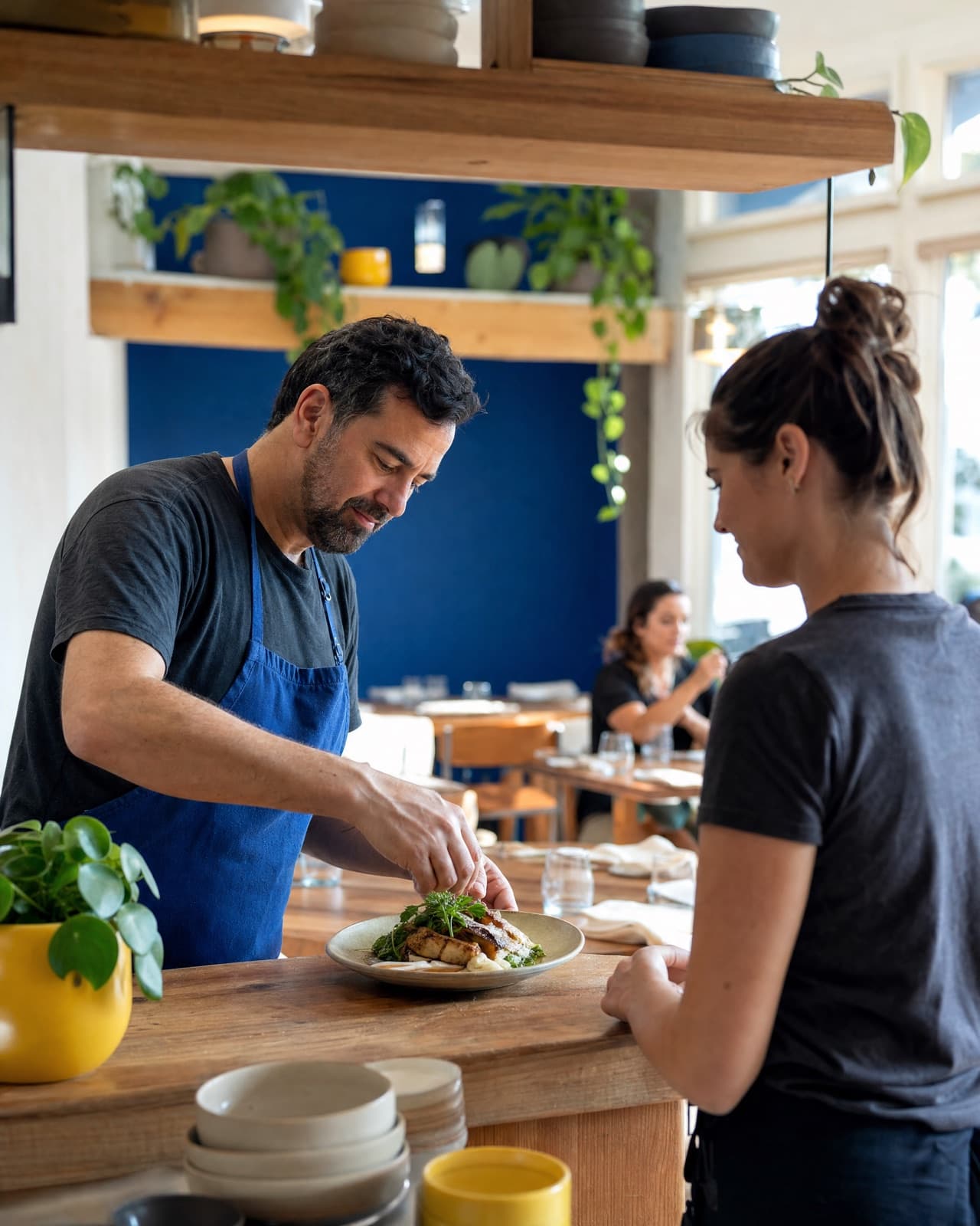 The owner or crew at work in their restaurant