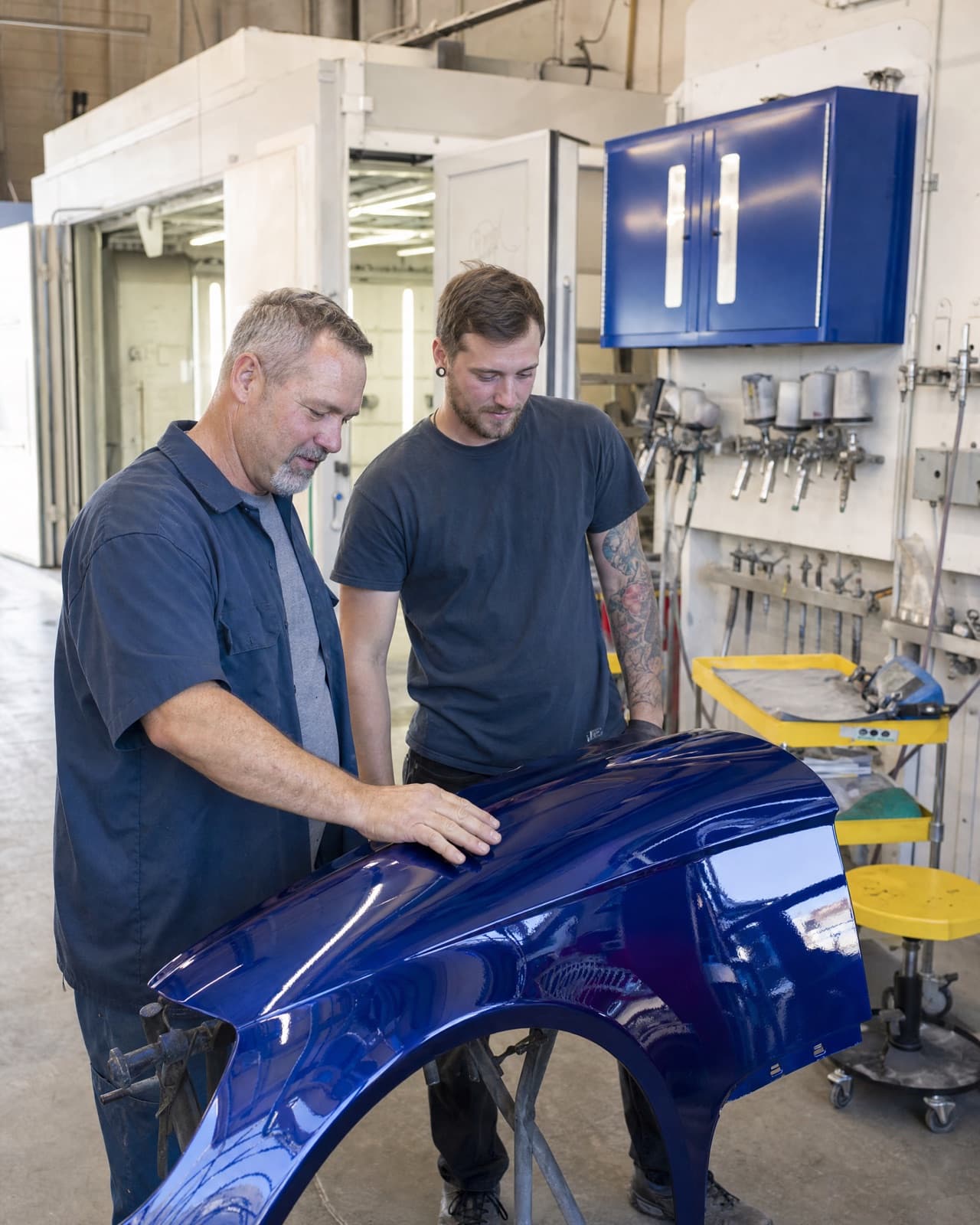 The owner or crew at work in their body shop